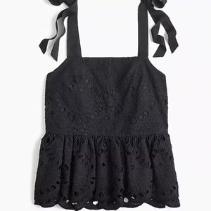 J Crew tie-shoulder eyelet top -black